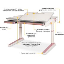 Детский стол Mealux Oxford Lite PN  арт. BD-930 Lite PN  - столешница белая / накладки розовые  коробок-2 шт.