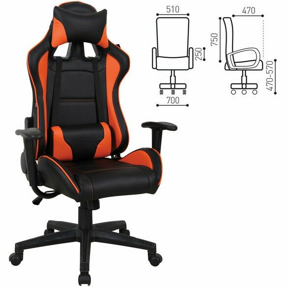 Кресло компьютерное BRABIX "GT Racer GM-100", две подушки, экокожа, черное/оранжевое, 531925 Оранжевый Кресло компьютерное BRABIX "GT Racer GM-100", две подушки, экокожа, черное/оранжевое, 531925 Оранжевый