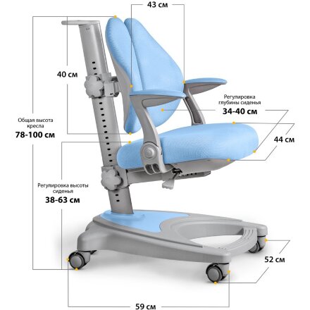 Детское кресло ErgoKids Y-417 Blue с подлокотниками  арт.Y-417 KBL   подлокотники  - обивка голубая однотонная  одна коробка 