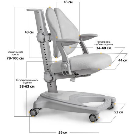 Детское кресло ErgoKids Y-417 Grey с подлокотниками  арт.Y-417 G   подлокотники  - обивка серая однотонная  одна коробка 