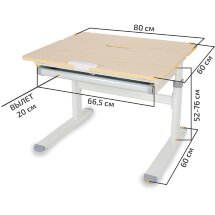 Детский стол ErgoKids Compas Lite MG/G  арт.TH-308 Lite MG/G  - столешница клён / ножки белые  коробок-1 шт.