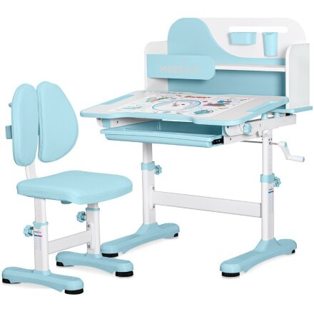 Комплект мебели  столик   стульчик  Ergokids Fresco blue  арт. BD-31 BL  - столешница белая / накладки на ножках голубые  коробок-1шт. 