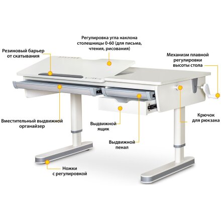 Детский стол Mealux Montreal 2 Lite  арт. BD-670-2 MC/WG Lite  - столешница белая  коробок-2 шт. 