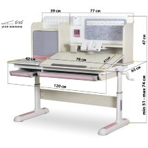 Детский стол ErgoKids Winnipeg Multicolor MG   PN  арт. BD-630 MG   PN Multicolor  - столешница белый дуб / ножки белые накладки белые   розовые  коробок-2 шт.